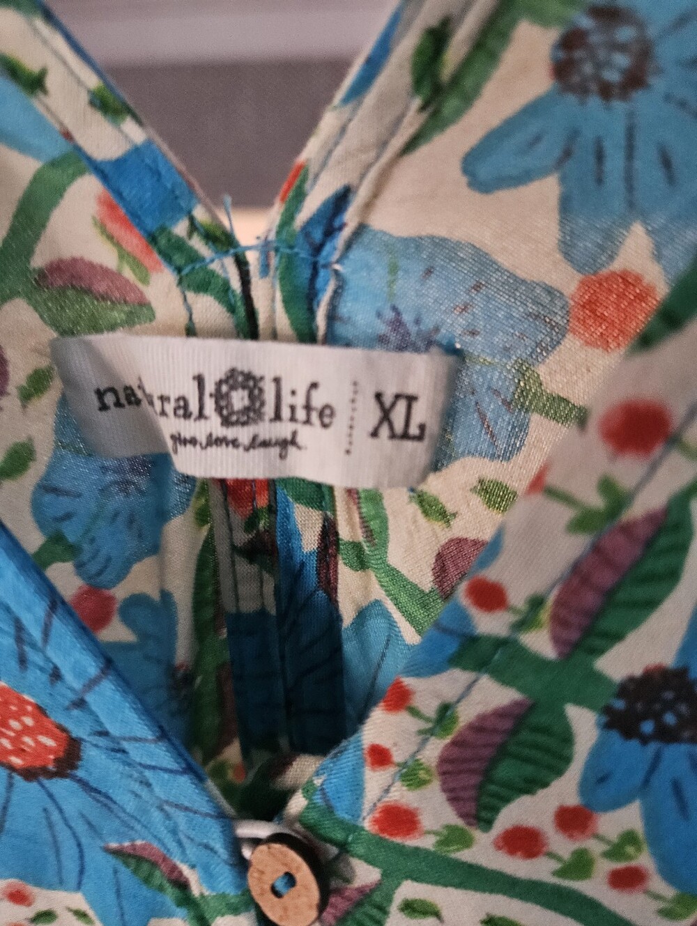 Natural Life Blue Floral Boho V-Neck Smocked Waist Tunic Dress XL - Picture 5 of 6